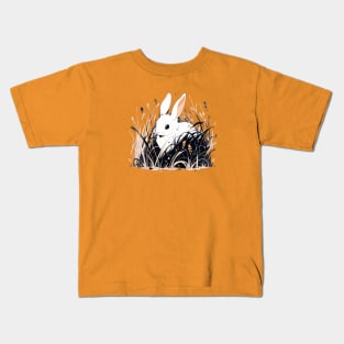 White rabbit in tall grass Kids T-Shirt